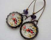 SHOP SALE- Birds on a Branch Earrings. Red. Robins. Purple. Yellow. Gift for her under 20, 25 usd