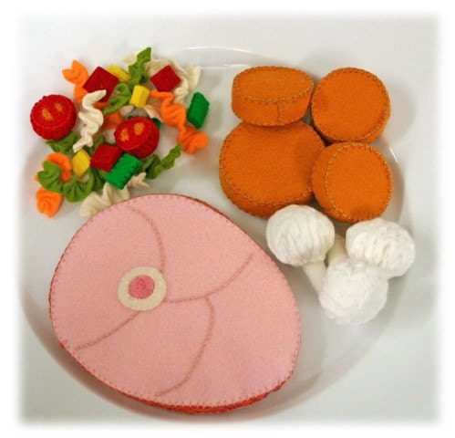 Natural Merino Wool Felt Play Food - Baked Ham Dinner - Waldorf Inspired Pretend Kitchen Accessory for Imaginative Play
