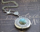 Silver Bird Locket Necklace - Enchanted Robin Egg - Jewelry by TheEnchantedLocket - PRETTY Mother Wedding Anniversary Gift