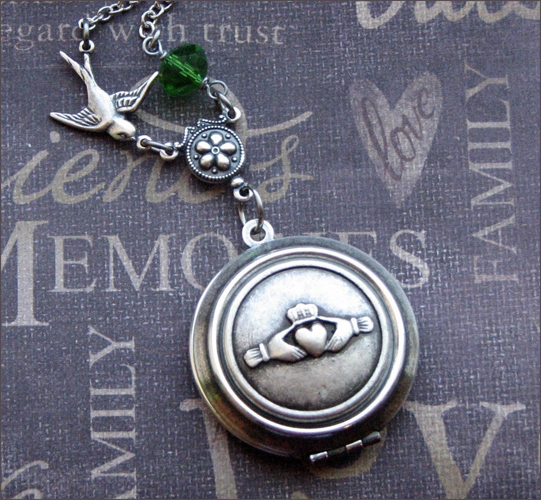 Silver Claddagh Locket Necklace- Enchanted Irish Wedding - Jewelry by TheEnchantedLocket - STUNNING Wedding Bride Wife Gift