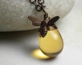 Honey Bee Jewelry Bee Necklace Vintaj Brass Wire Wrapped Pendant - LunaJewelry