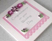 Quilled wedding congratulations card, quilling flowers, handmade greeting