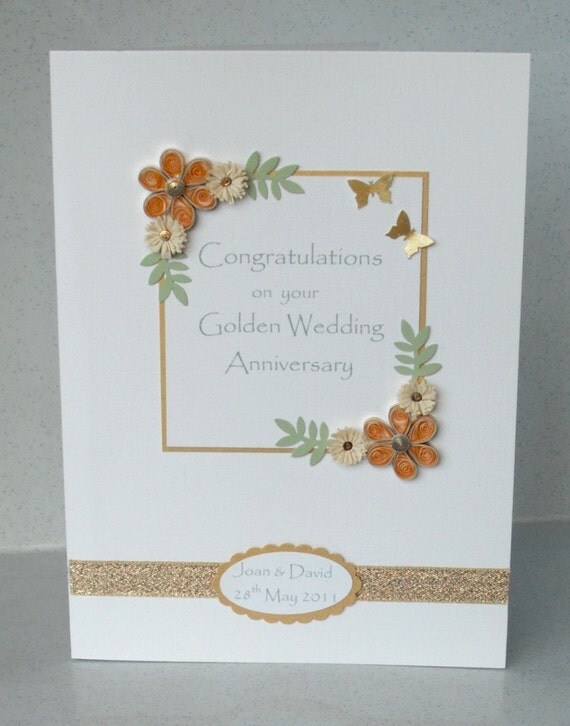 Handmade 50th anniversary card, golden wedding congratulations, paper quilled, quilling