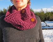 Sadie Cove Cowl - Fig purple color, big wood buttons, supurb warmth and style