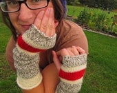 Katie's sock monkey sleeves - light tweed wool hand knit