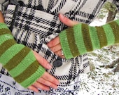 Striped fingerless glove arm warmers bright green colors fun and warm winter accessory
