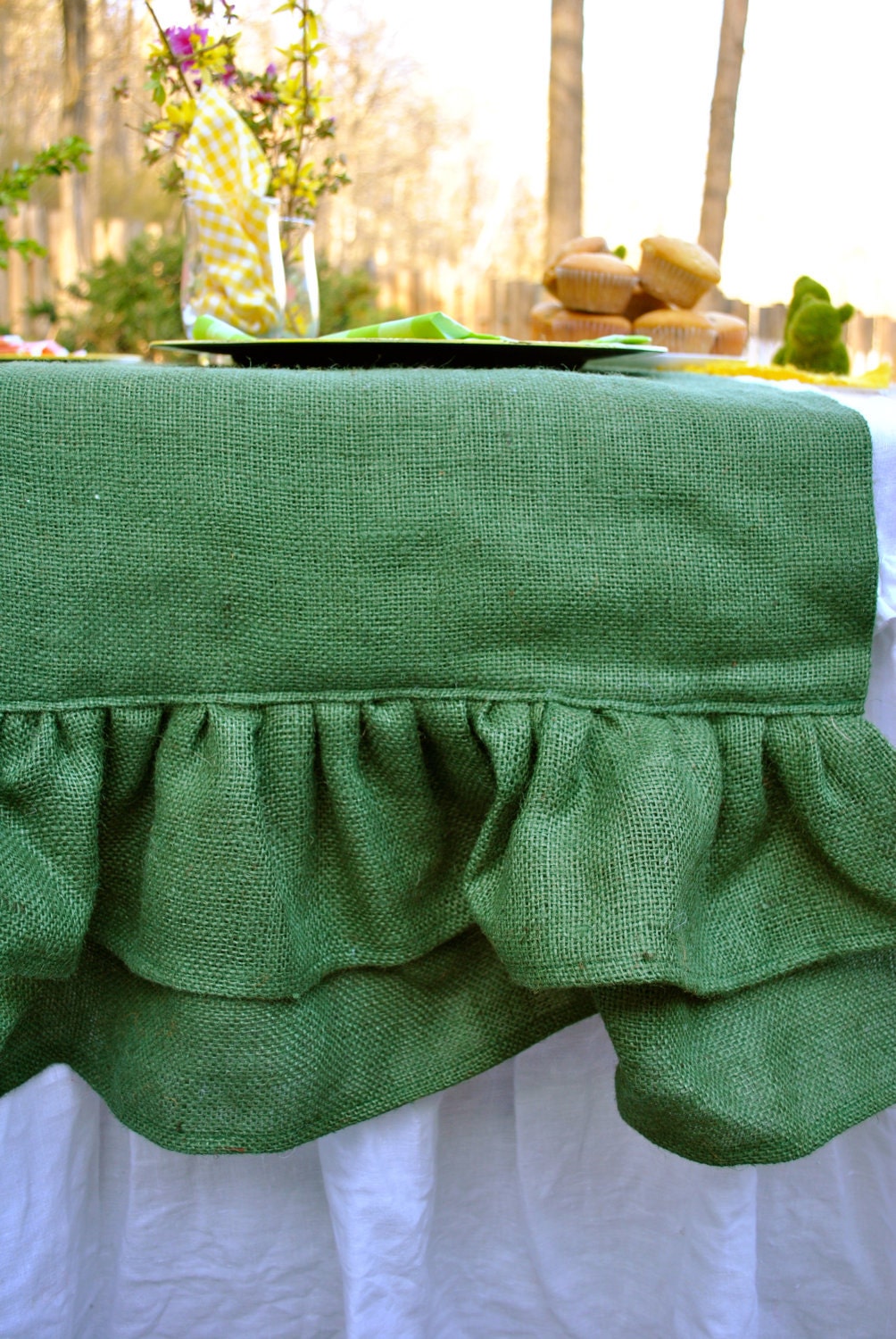 Hunter Green Burlap Table Runner