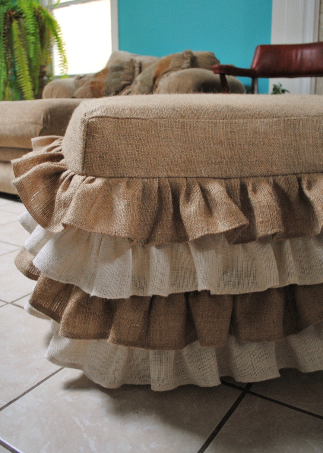 Burlap Ottoman Cover
