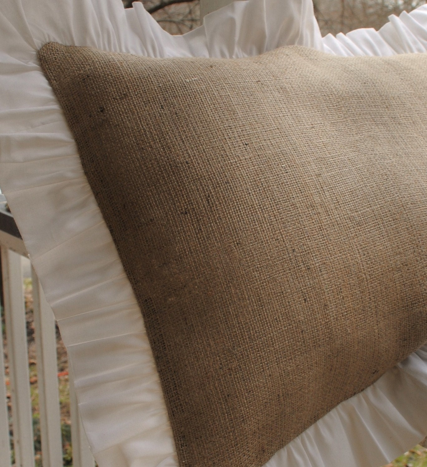Burlap Pillow with Ruffle Edge