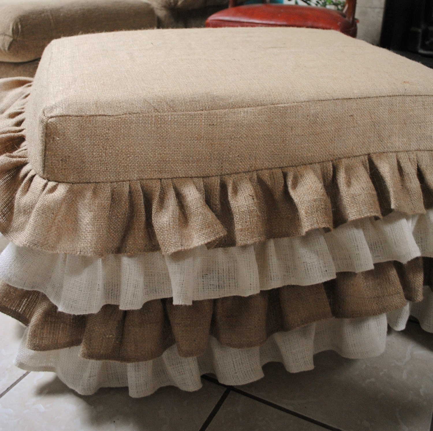Burlap Ottoman Cover