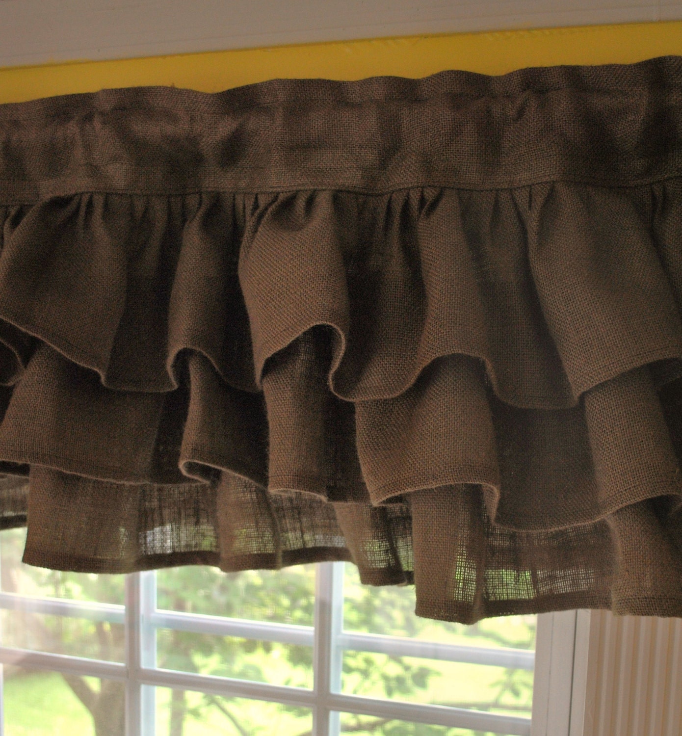 Brown Burlap Ruffled Valance