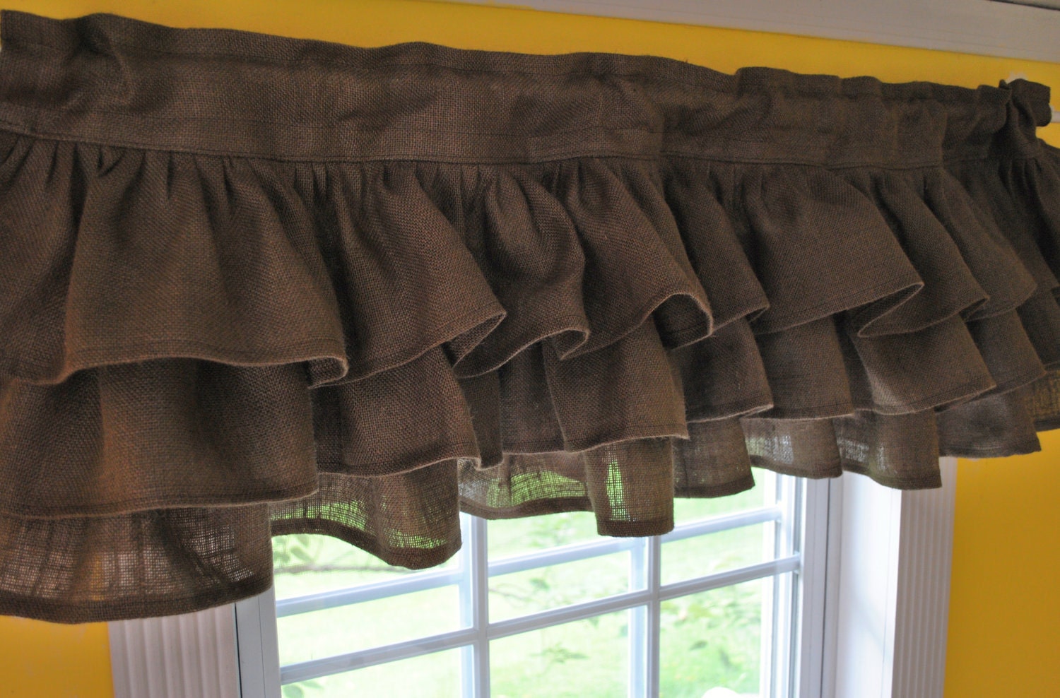 Brown Burlap Ruffled Valance