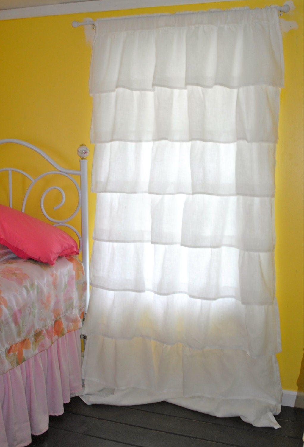 White Ruffled Linen Curtains