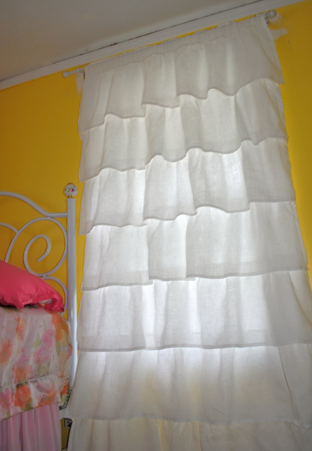 White Ruffled Linen Curtains