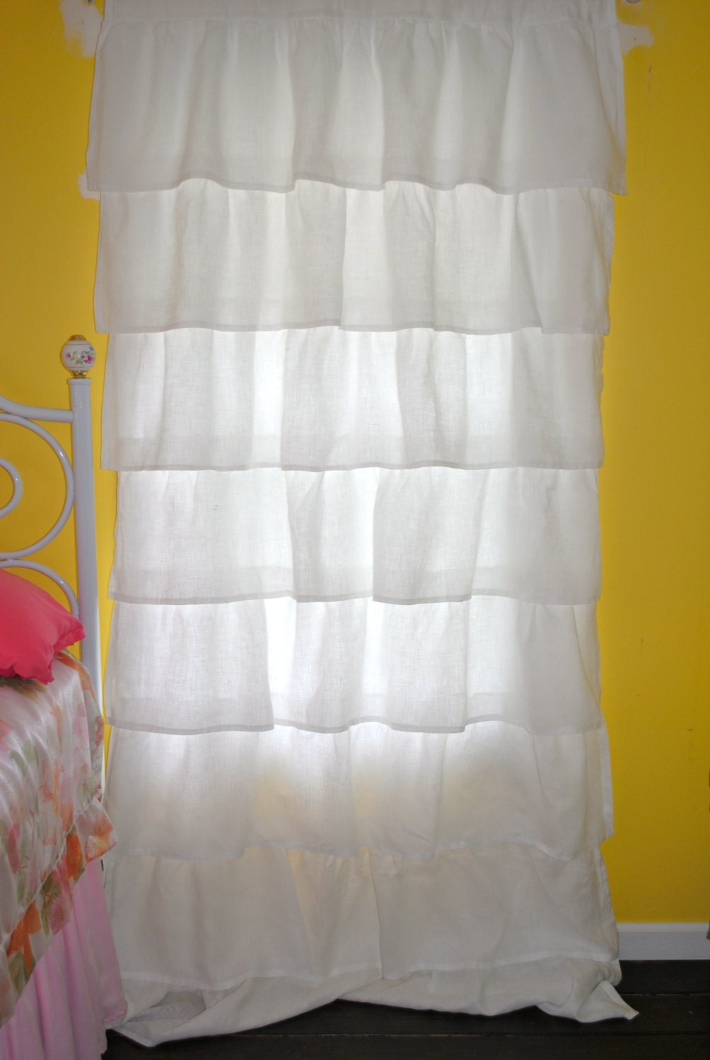 White Ruffled Linen Curtains