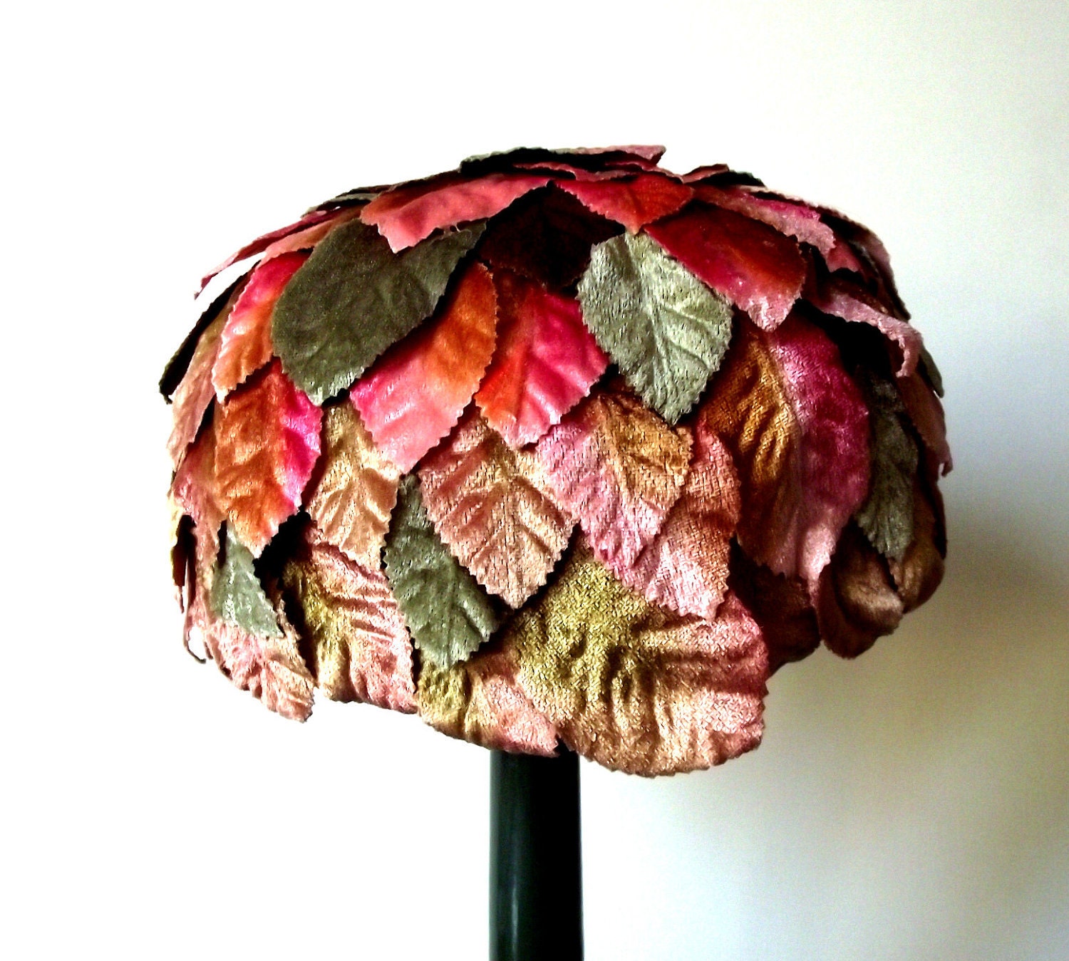 Cocktail hat, Velvet Leaves Hat, Shades of Pink and Green