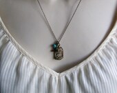 Birdcage Charm Necklace with Turquoise in Antique Bronze. I'm Free. Vintage Inspired. Nature Inspired