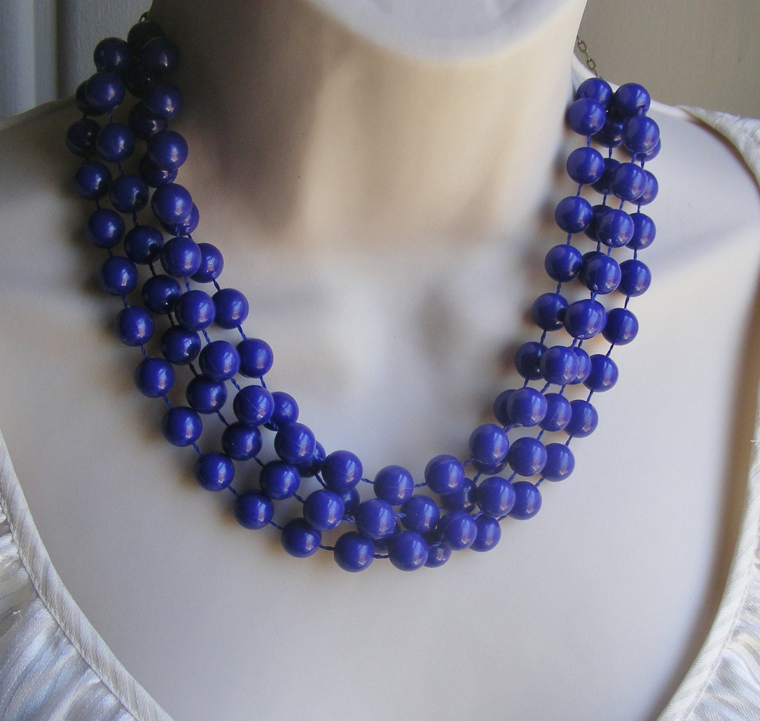On SALE. Blue Layered Necklace. Beaded Necklace. Statement Necklace. Upcycled Jewelry. Statement Jewelry. Bib Necklace.