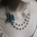 RESERVED for Robbie-Flower Brooch Layered Bib Bridal Statement Necklace. Turquoise Flower Necklace. Wedding Jewelry.