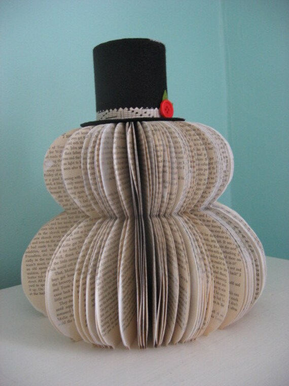 vintage book repurposed snowman paper decor