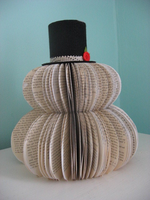 vintage book repurposed snowman paper decor