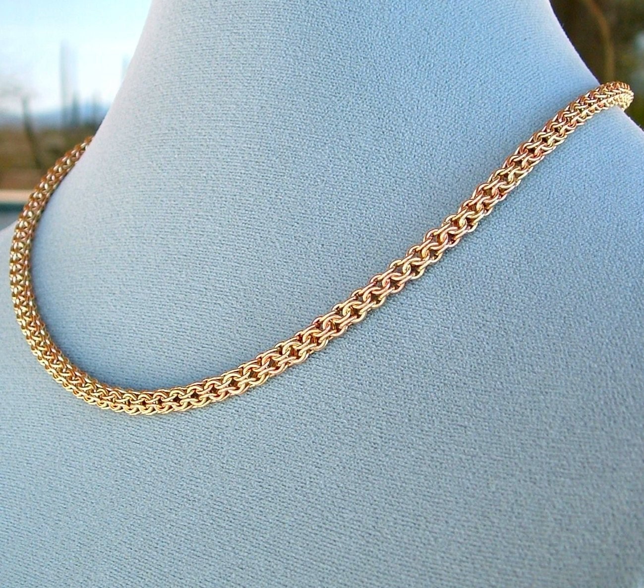 14K Yellow, Green, and Rose Gold Ancient Gallic Handmade Necklace  -  Small (4mm) (Made to Order)