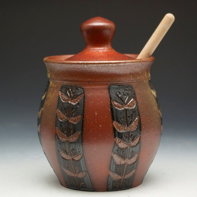 Stoneware Honey Pot with Stripes