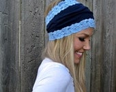 ECO Friendly 100% ORGANIC Cotton Jersey Knit Headband in Navy with Stretch Lace Trim