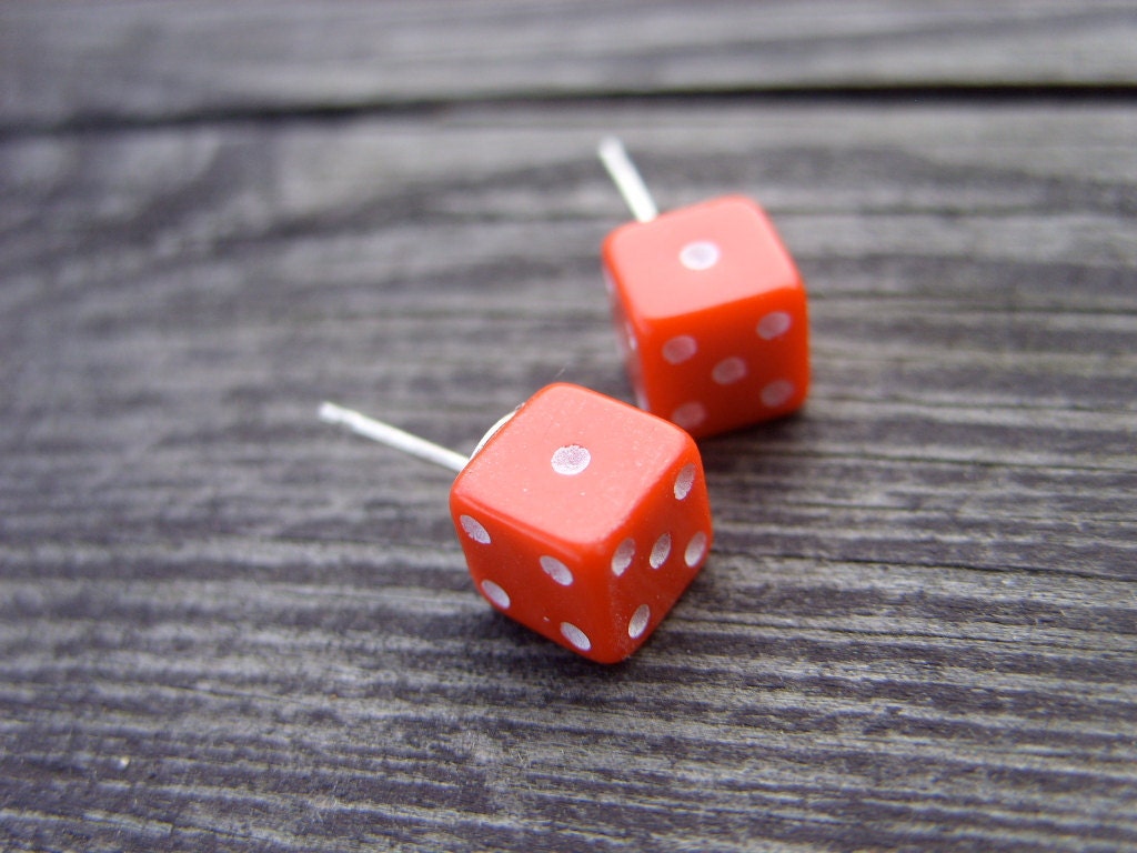 Red tiny dice post earrings geeky nerd unisex earrings for her for him rpg dices die gamer - MageStudio