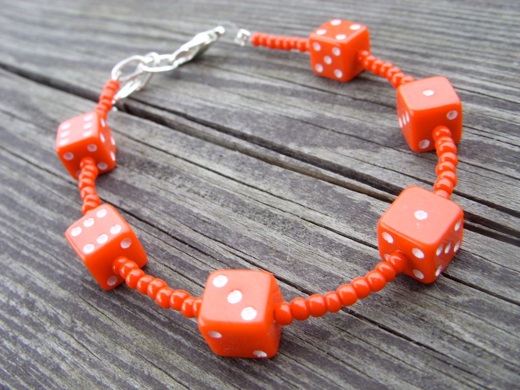 Red Dice beaded Bracelet small tiny die dice jewelry unisex teen bracelet for boys for girls gamers rpg geekwear geekery geeky nerd