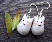 kawaii chibi white little totoro earrings polymer clay studio ghibli anime manga little cute creature japan japanese
