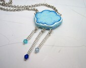 rain cloud necklace clay rain drops blue white weather raining clay jewelry water painted handmade
