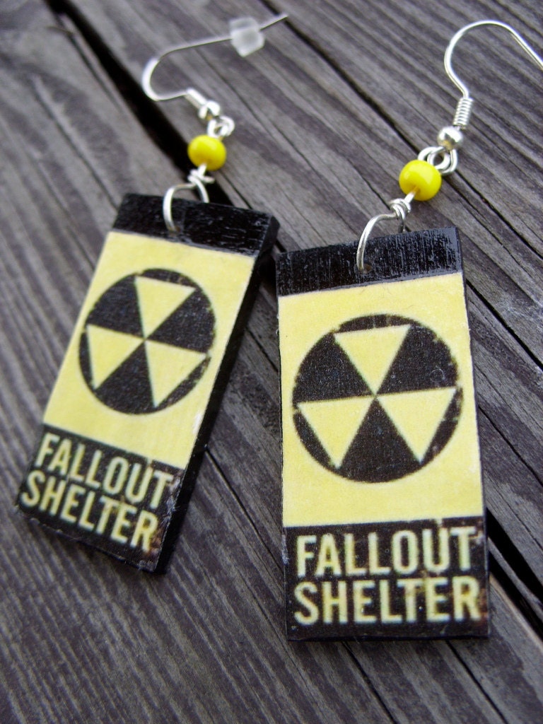 fallout shelter sign earrings post apocalypse atomic bomb nuclear radioactive earrings