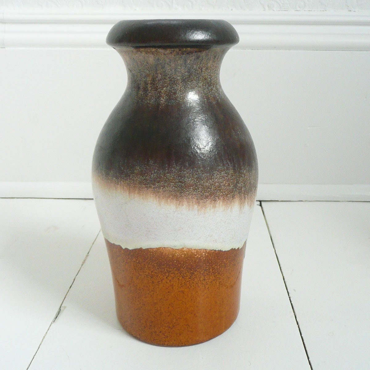 Mid Century Lava Glaze Brown West German Pottery Vase