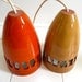 70s Pottery Pendant Light Trio - Orange, Brown and Yellow - Mid Century, Modern, OOAK