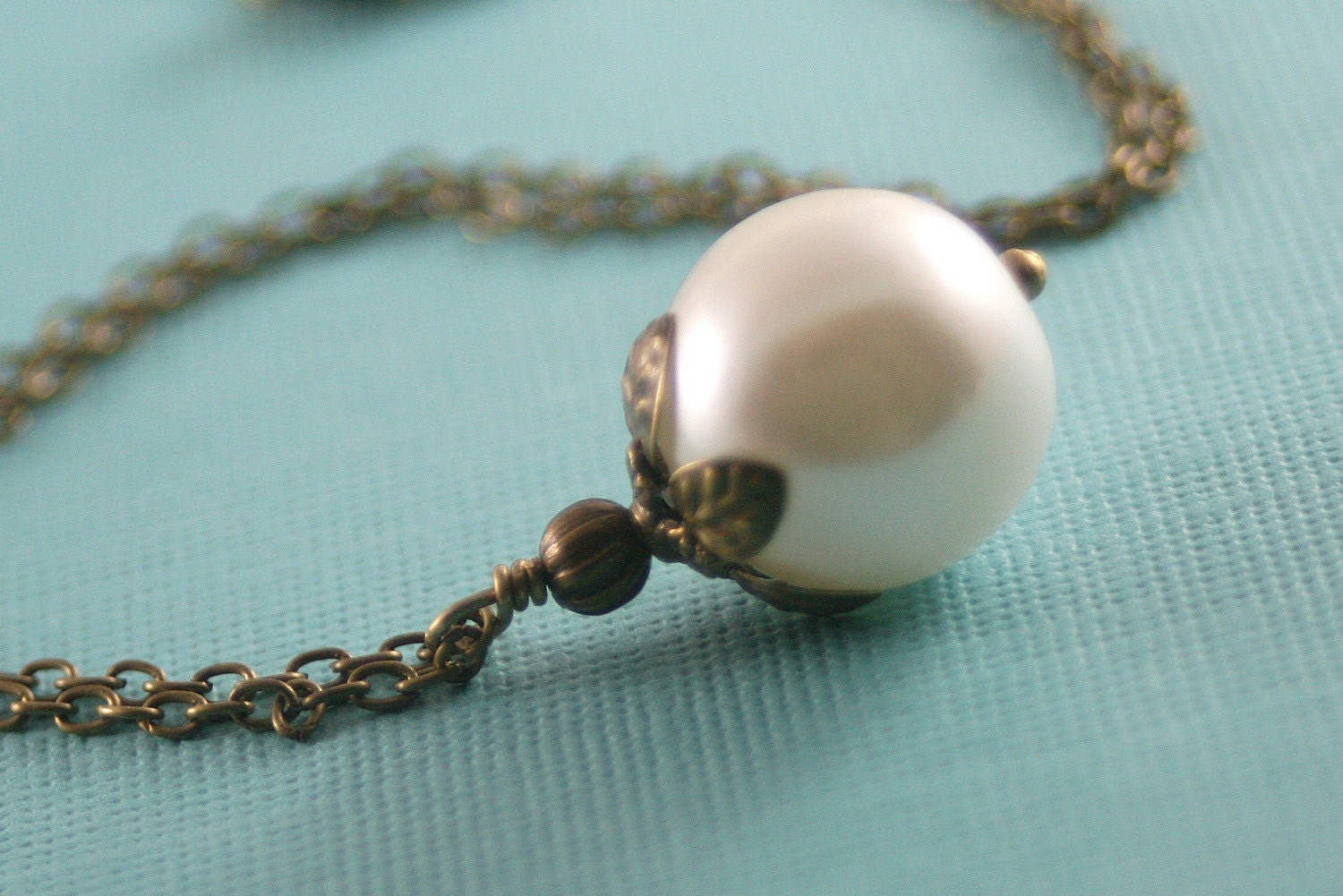 Antique Brass and Pearl Necklace - Simple Elegant Bridal Necklace