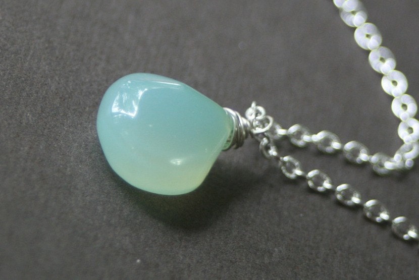 Glowing - Aqua Chalcedony Silver Necklace
