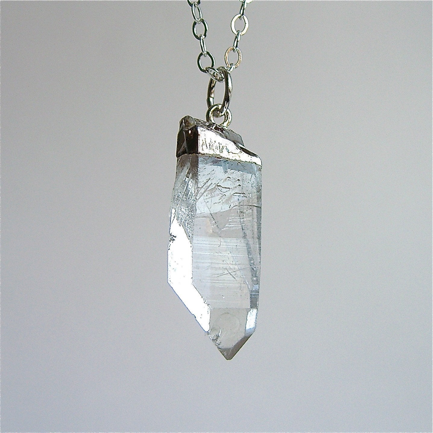 Long Silver Dipped Quartz Point Necklace