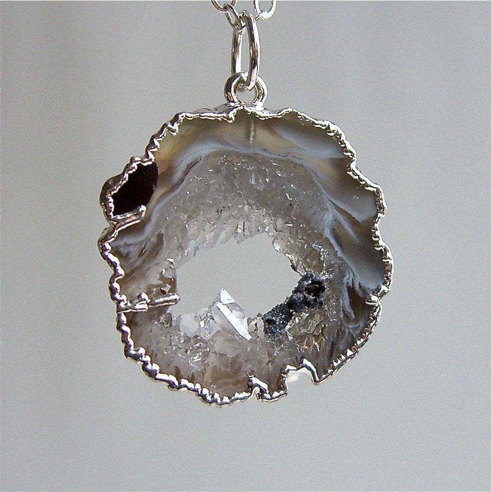 Silver Edged Geode Necklace