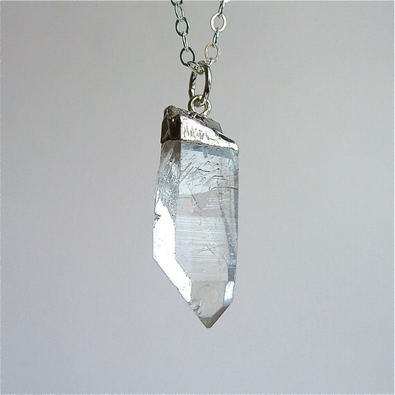 Long Silver Dipped Quartz Point Necklace