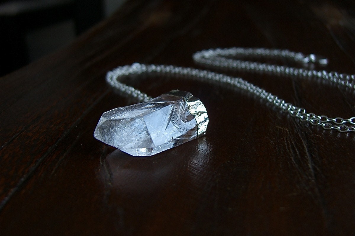 Long Silver Dipped Quartz Point Necklace
