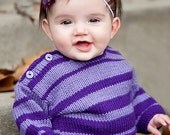 Hand Knit Baby Sweater, Unisex -- CALVERT STREET -- Light and Dark Purple Striped -- Childrens Clothing --  Perfect for Spring Baby Showers