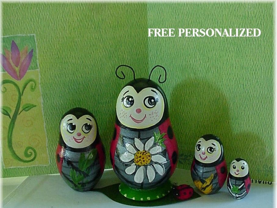 Custom Order Nesting Dolls Cute LADYBUG Family -Personalized Gift with Box