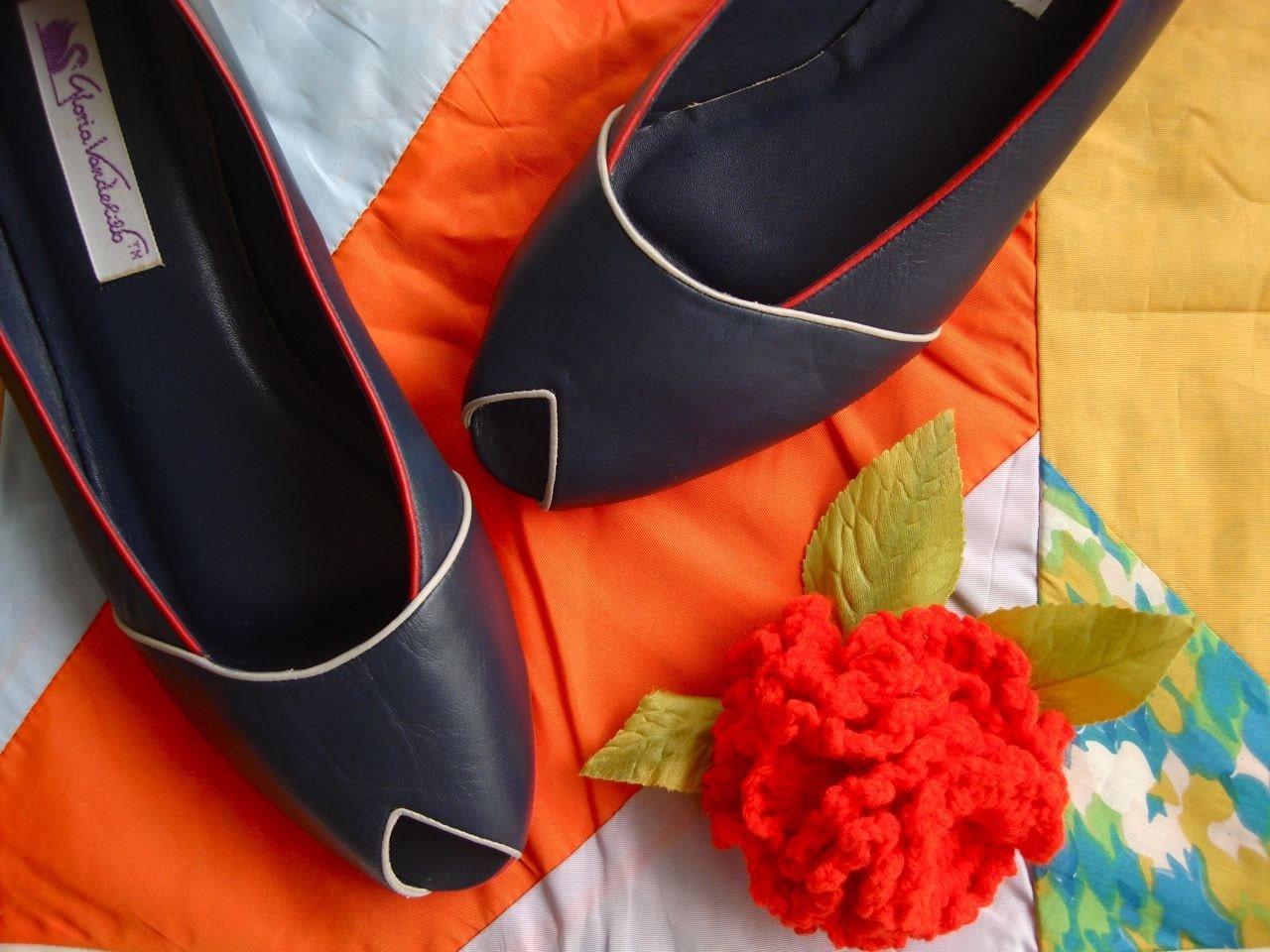 Peep Toe Wedges Size 9 Nautical Vintage Navy Blue
