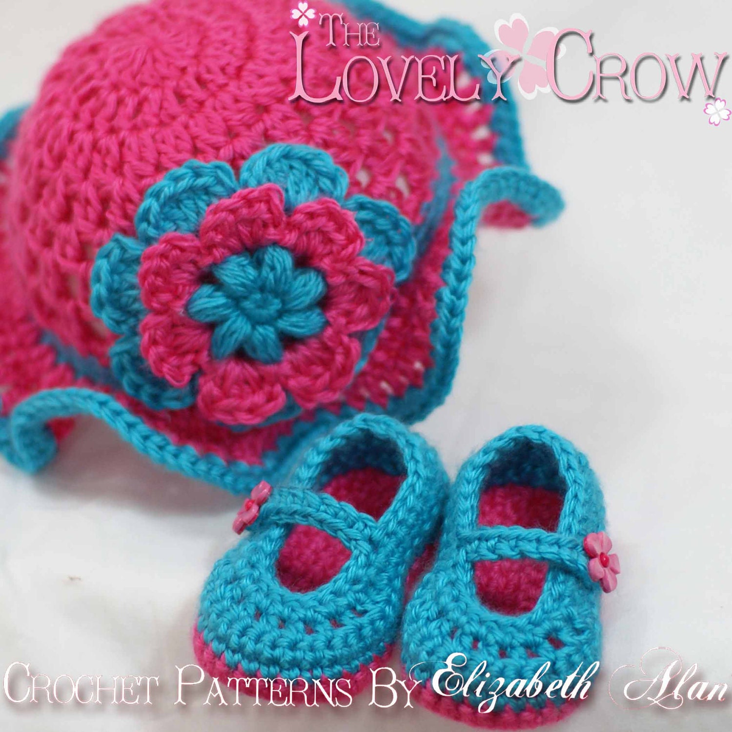 Baby Girl Crochet Patterns Teaparty Set.  Includes patterns for Teaparty Hat, and Teaparty Mary Janes. digital