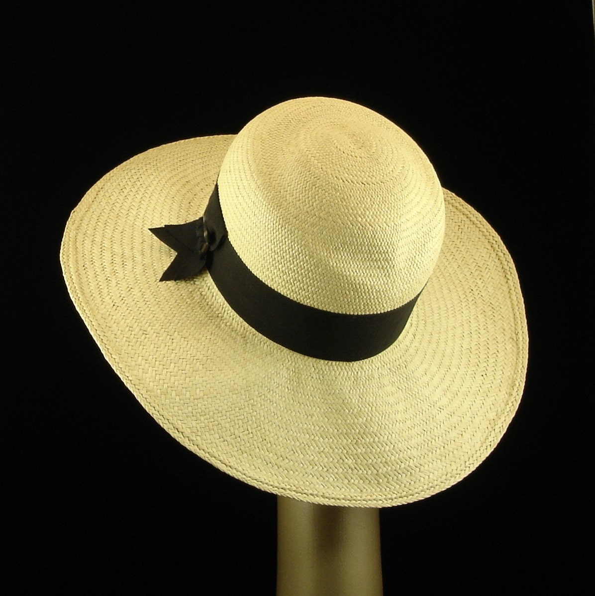 Sweetheart Sun Hat in Straw with Black Ribbon Wide Brim-Hat