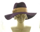 Wide Brim Womens Fedora Hat - Felt Winter Hat - Aubergine Eggplant Purple