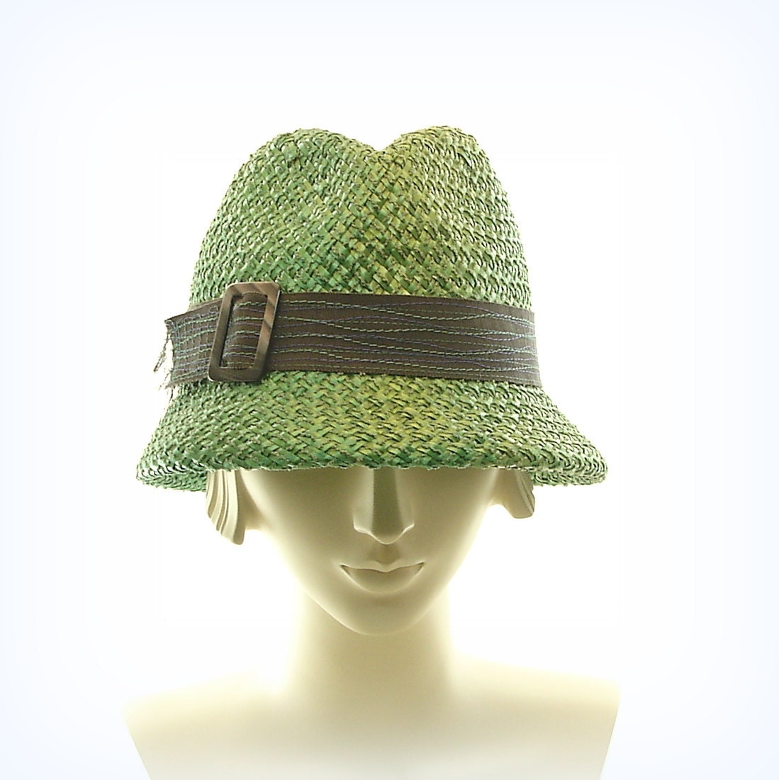 Bottle Green Womens Fedora Hat - Vintage Style Straw Hat