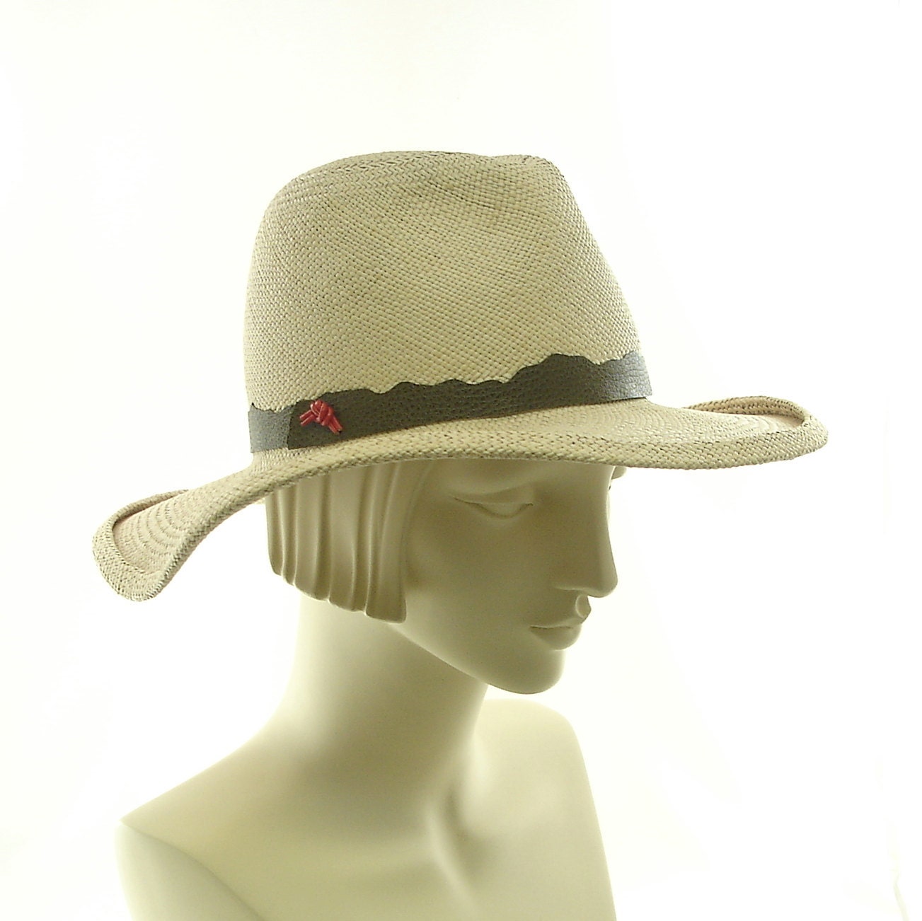 Straw Fedora Hat for Women - Taupe Panama Straw Hat - Leather Band