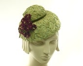 Green Straw Cocktail Hat for Women - 1930s Style Wedding Hat - Size Large